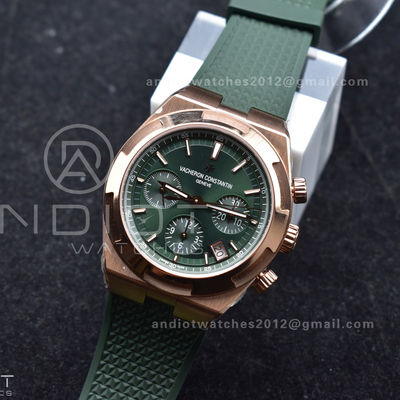 Overseas 5500V Chrono RG 8F 1:1 Best Edition Green Dial on Green Rubber Strap A5200